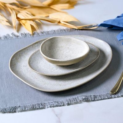 Conjunto De Pratos Rasos Oval 06 Peças Orgânico Vanilla Porto Brasil