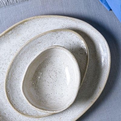 Conjunto De Pratos Rasos Oval 06 Peças Orgânico Vanilla Porto Brasil