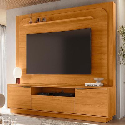 Painel Home Theater Nilo Para Tv 75 Pol 2 Portas 200 Cm Cinamomo Madetec Cinamomo