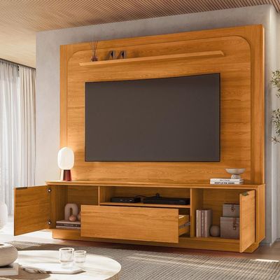 Painel Home Theater Nilo Para Tv 75 Pol 2 Portas 200 Cm Cinamomo Madetec Cinamomo