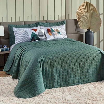 Kit Colcha Matelassê Percal 300 Fios Basic Casal 07 Peças 100% Poliéster - Verde Mountains