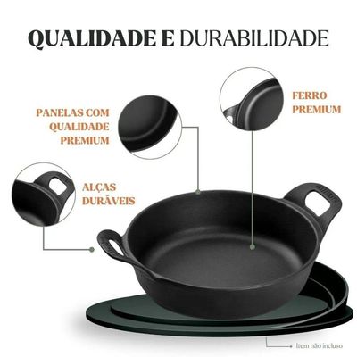Kit 3 Travessas Redonda 18 Cm 0,9l Em Ferro Fundido Panela Mineira