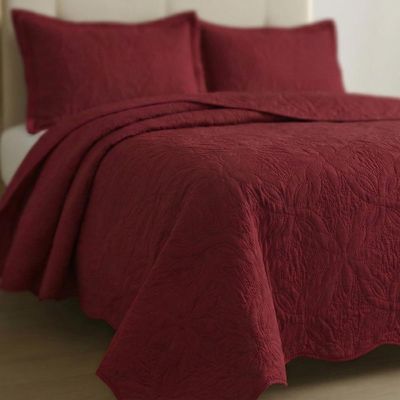 Kit Cobre Leito Colcha Charlote Queen 3 Peças Dupla Face Liso Classic - Vermelho - 100% Poliéster
