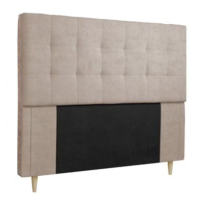 Cabeceira para Cama Box Casal Dobuê Leon com Revestimento em Veludo e Corino Bege