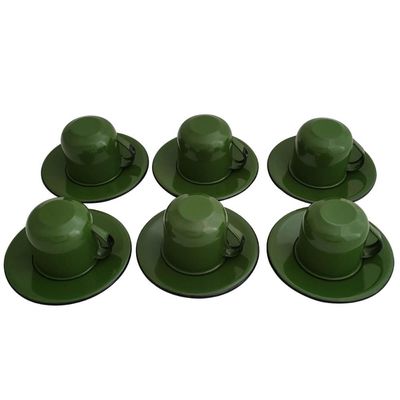 Jogo 6 Xícaras com Pires Caneca Esmaltada 180ml
