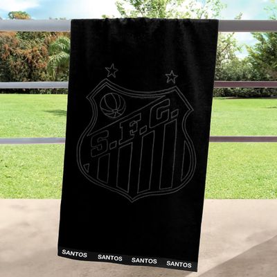 Toalha de Banho Buettner Jacquard Veludo Futebol Santos 70cmx140m Preto