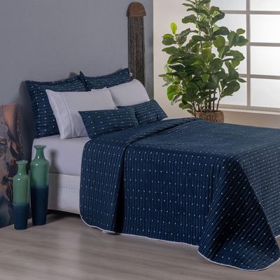 Kit Cobre Leito King 3 Peças Bordado Urbany Hipercal 400 Fios 100% Poliéster - Azul Marinho