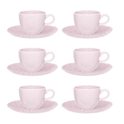 Conjunto 6 Xícaras Chá Com Pires Ryo Pink Sand 220ml Porcelana Oxford