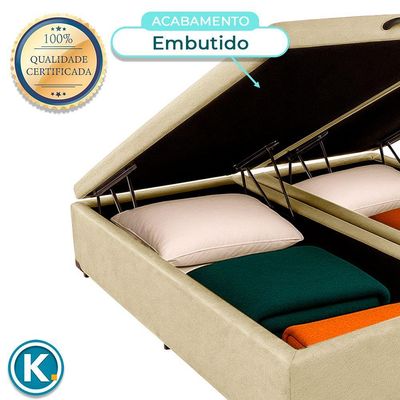 Cama Box Bau King Blindado Nature Perola 193x203