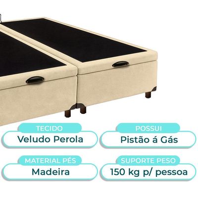 Cama Box Bau King Blindado Nature Perola 193x203
