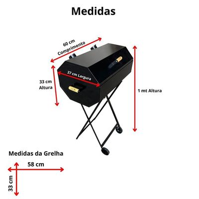 Churrasqueira A Bafo Grill Extra Grande Premium A Carvão Com Suporte Preto