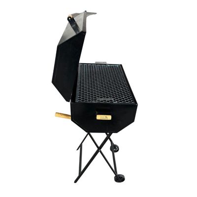 Churrasqueira A Bafo Grill Extra Grande Premium A Carvão Com Suporte Preto