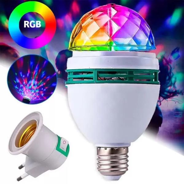Lâmpada Led  3W Giratória Colorida RGB para Festa Lua Tek