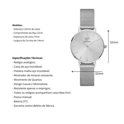 Relógio Feminino Prata Delicado Casual Elegante NewPort 32mm