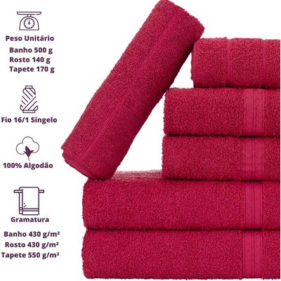 Jogo de Toalhas Gigante Itália Soft 2 Banhão + 2 Rosto + 2 Tapete Luxo 100% Algodão - Rosa