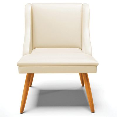 Kit 2 Cadeiras Decorativas Sala de Jantar Pés Palito de Madeira Firenze PU Bege/Natural G19 - Gran Belo