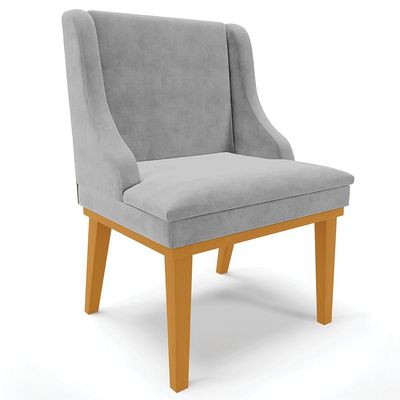 Cadeira Decorativa Sala de Jantar Base Fixa de Madeira Firenze Suede Cinza/Castanho G19 - Gran Belo