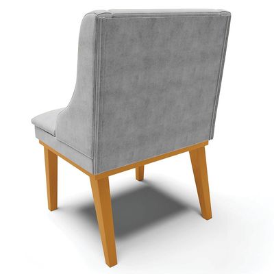 Cadeira Decorativa Sala de Jantar Base Fixa de Madeira Firenze Suede Cinza/Castanho G19 - Gran Belo