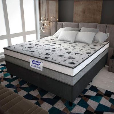 Cama Box Casal Colchão Espuma D33 Fort 138x188x59cm Gazin  Cinza / Branco