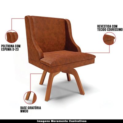 Kit 3 Cadeiras Decorativas Sala de Jantar Base Giratória de Madeira Firenze PU Nozes/Natural G19 - Gran Belo