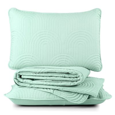 Kit Cobre Leito Colcha Harmony King 3 Peças Matelado Micropercal 200 Fios - Verde Suave - 100% Poliéster