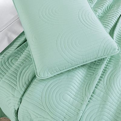 Kit Cobre Leito Colcha Harmony King 3 Peças Matelado Micropercal 200 Fios - Verde Suave - 100% Poliéster