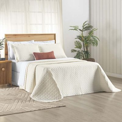 Kit Cobre Leito Colcha Quality King 3 Peças Percale 200 Fios Bordado - Palha