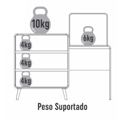 Cômoda Penteadeira 3 Gavetas Curve Branco com Rosa Completa Móveis