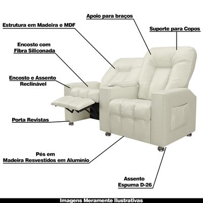 Poltrona Reclinável 2 Lugares Sala de Cinema Romeo F05 Facto Bege - Lyam Decor
