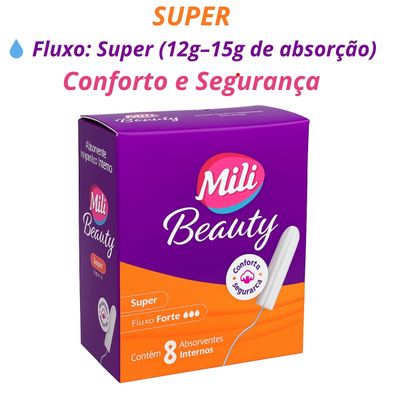 Absorvente interno Super Mili Beauty  kit  2 caixas com 8 (total: 16 absorventes internos)