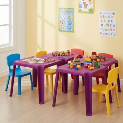 Kit 4 Mesas Plásticas de Atividades Infantil Rosa Tramontina Adoleta 49x42cm Brinquedoteca Escola