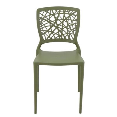 Cadeira Plástica Forte Verde Oliva Decorada Tramontina Joana Encosto Vazado Sala Cozinha