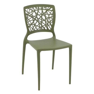 Cadeira Plástica Forte Verde Oliva Decorada Tramontina Joana Encosto Vazado Sala Cozinha