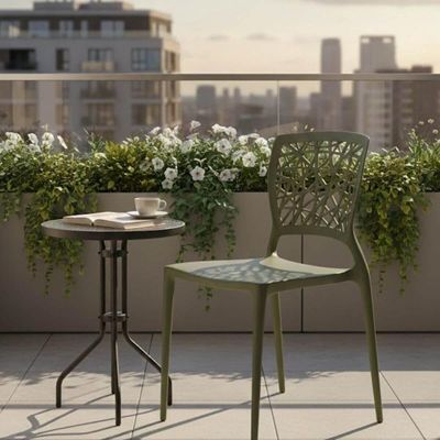 Cadeira Plástica Forte Verde Oliva Decorada Tramontina Joana Encosto Vazado Sala Cozinha