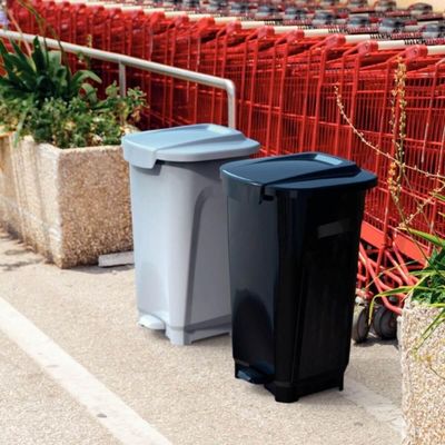 Lixeira Plástica Retangular Preta 50L Tramontina Pedal Tampa Coleta Seletiva Empresas