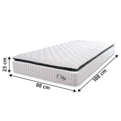 Colchão Solteiro Molas Ensacadas City Pillow Top 88x188x23cm Branco-preto Hellen Branco-pre