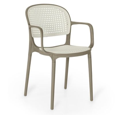 Kit 8 Cadeiras De Jantar Roma Prática Com Braços Para Sala E Cozinha - Branco/cinza Escuro