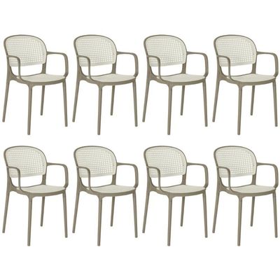 Kit 8 Cadeiras De Jantar Roma Prática Com Braços Para Sala E Cozinha - Branco/cinza Escuro