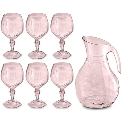 Kit Jarra 2,3L E 6 Taças 350ml Água Suco UZ