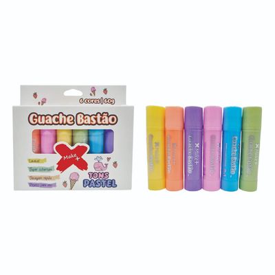 Tinta Guache em Bastão 60G Com 6 cores Tons Pastéis - Make+