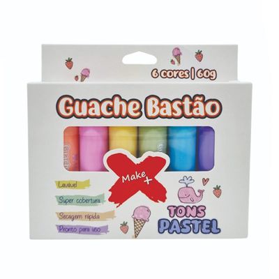 Tinta Guache em Bastão 60G Com 6 cores Tons Pastéis - Make+