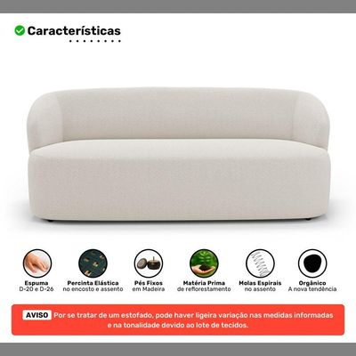 Sofá Orgânico Living Leez 170cm 02 Lugares Bouclê Off White - Desk Design Cor Off White