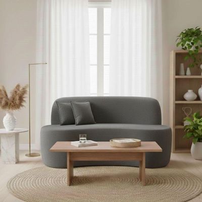 Sofá Minimalista Orgânico 2 Lugares Sala Bouclé Cinza