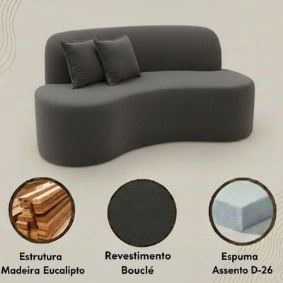 Sofá Minimalista Orgânico 2 Lugares Sala Bouclé Cinza
