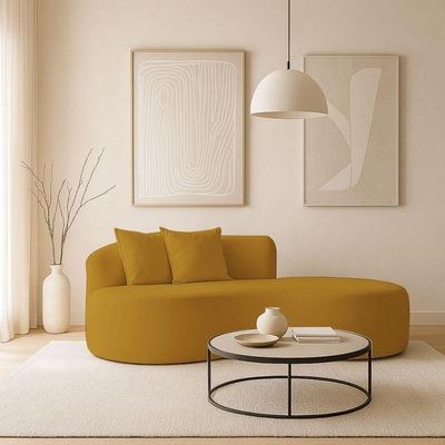 Sofá Confortável Orgânico Design Elegante Bouclé mostarda