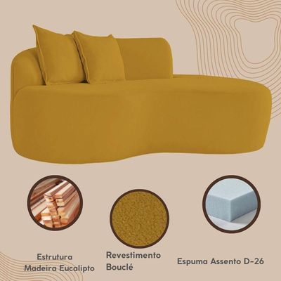 Sofá Confortável Orgânico Design Elegante Bouclé mostarda