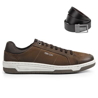 Kit Sapatênis Ferracini Vox Masculino + Cinto 41 / Marrom
