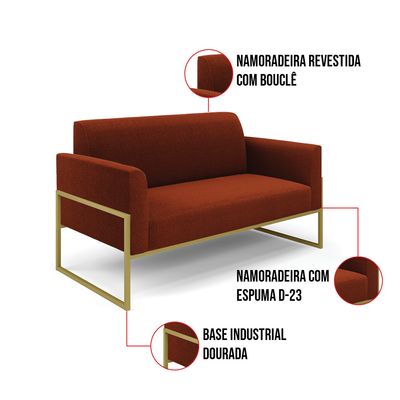 Sofá 2 Lugares Namoradeira Industrial Alta Dourado Marisa Bouclê Terra