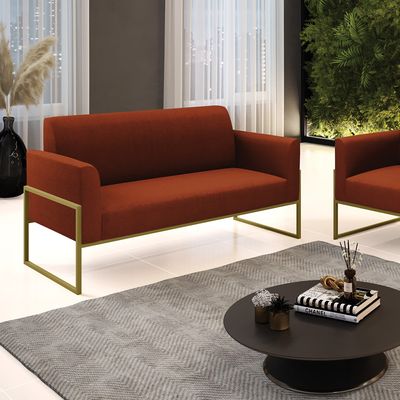 Sofá 2 Lugares Namoradeira Industrial Alta Dourado Marisa Bouclê Terra