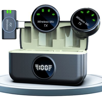 Microfone Duplo Lapela Sem fio 25 M Tipo C Case Carregamento